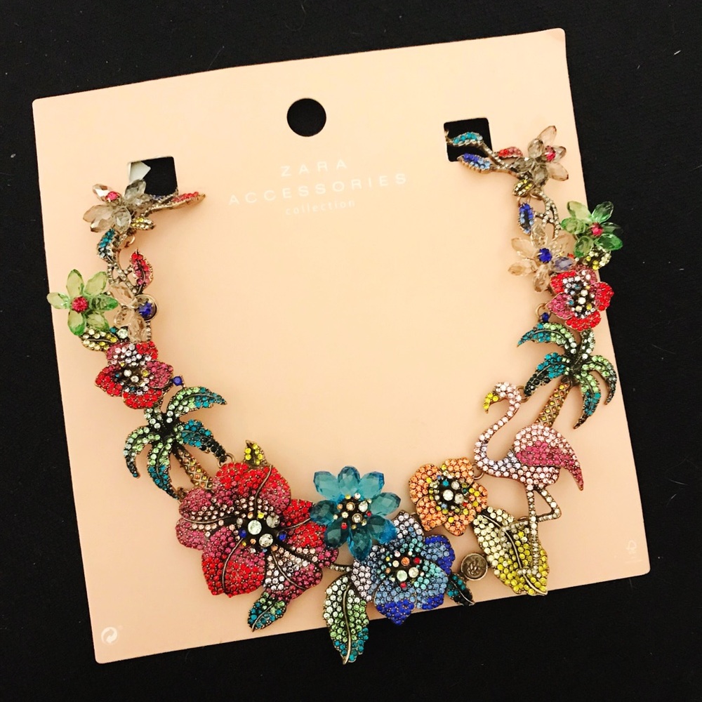 NWT Zara Floral Crystal Statement Necklace - Picture 5 of 5